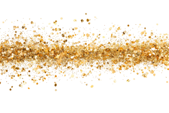 Golden confetti falling on a transparent white background