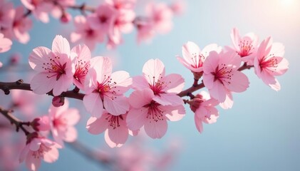 Fototapeta premium Delicate repeating cherry blossoms, soft pastel hues , cute, cherry blossom, design