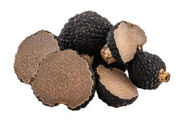 Gourmet black truffles sliced to reveal rich texture perfect for luxury culinary or fine dining visuals