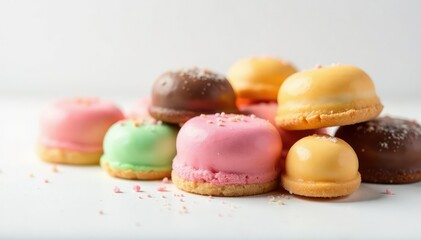 Close-up shot of various sugary treats against a plain white backdrop , sugar, image