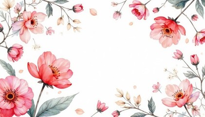 Delicate watercolor floral pattern on white background, pretty, art, airy