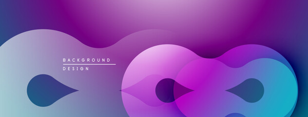 Abstract purple design features flowing shapes, gradients. Minimalist composition with text element, modern aesthetic.