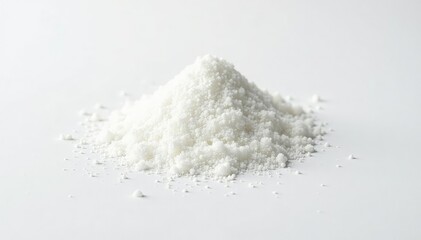 Pile of white granulated sugar on white background, background, pure, sweet
