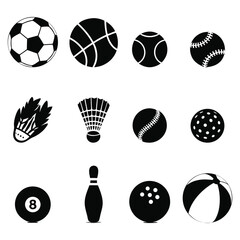 Obraz premium Black vector sports icons set featuring equipment from popular indoor and outdoor games