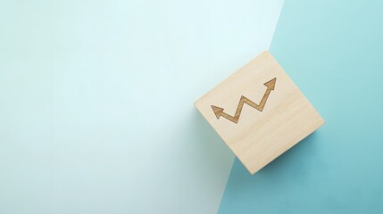 Wooden Block with Upward Trending Arrow Graph Business Growth Concept Minimalist Design