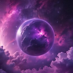 Fototapeta premium Ethereal orb amidst vibrant purple nebula clouds Deep space, cosmic scene , sky, universe