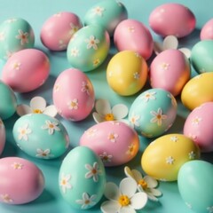 Soft pastel chocolate eggs, spring floral pattern, sweet, chocolate, bright