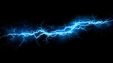 Bright blue lightning bolt striking across a dark background, creating an electrifying visual effect