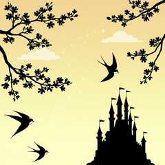 Golden Hour Castle: Silhouette Dreamscape AI Generated