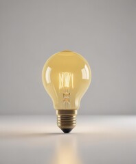 Bright yellow light bulb glowing intensely against pure white ,  dazzling,  yellow