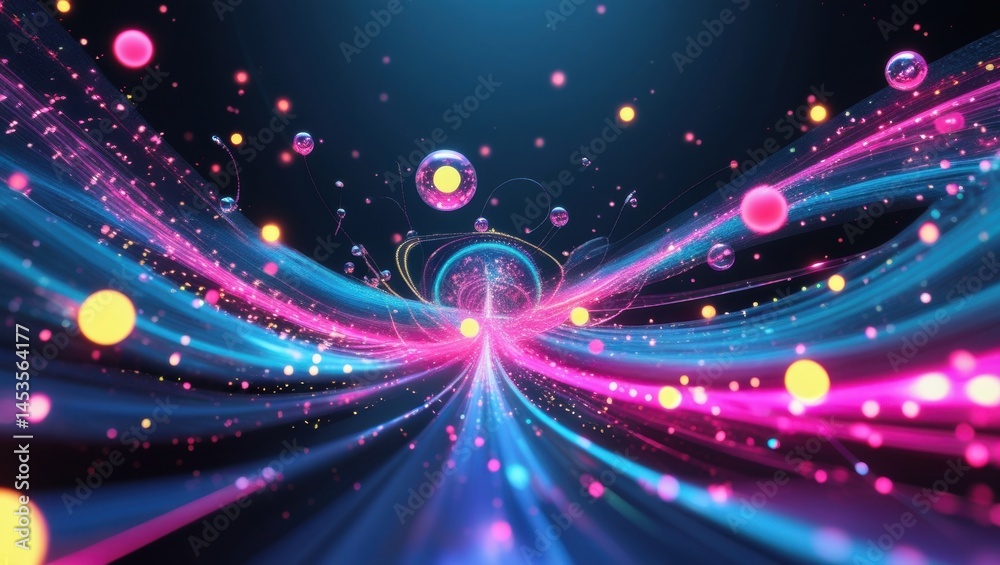 Wall mural abstract illustration of glowing light trails and particles, evokes technological and futuristic con