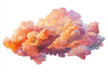 Fototapeta premium Fluffy clouds painted in warm sunset hues, isolated white background