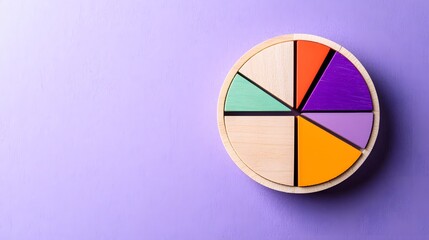 Fototapeta premium Colorful Wooden Circle Chart Segments Data Analysis Pastel Background