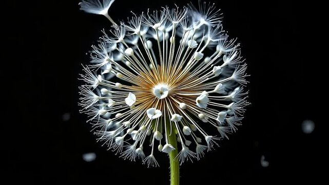 Dandelion seed release nature macro photography black background close-up beauty of nature
