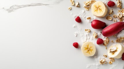 Vibrant Collection of Fresh Strawberries and Banana on White Table