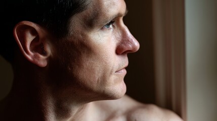 Obraz premium A man's intense gaze, lost in thought; quiet determination in a moment of focus. 