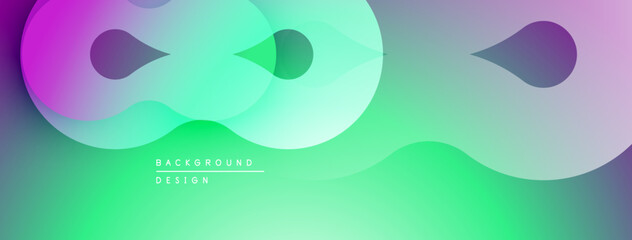 Abstract fluid shapes, vibrant gradients. Modern design, smooth curves, dynamic composition. Background suggests movement, energy.