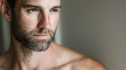 Fototapeta premium A man's intense gaze, lost in thought; quiet determination in a moment of focus. 