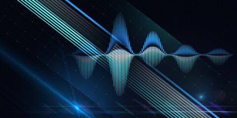 Abstract background with color sound wave from lines with light on dark. Technologyl sound wave and spot light. For music wave poster design.