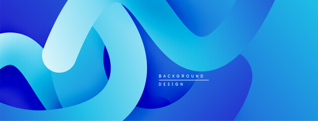 Abstract blue layers create flowing dynamic shapes. Gradient shades offer modern visual appeal, suitable for backgrounds.