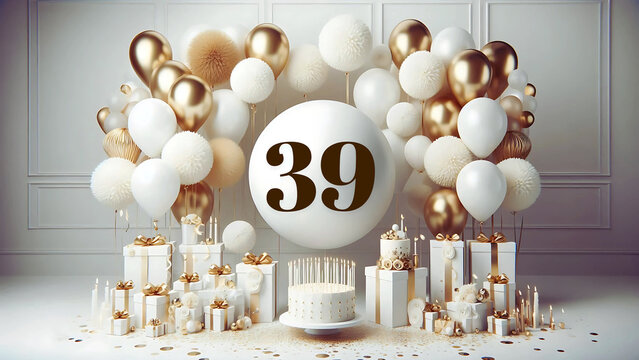39 number design  Balloon birthday anniversary greeting  39th  ,thirty nine