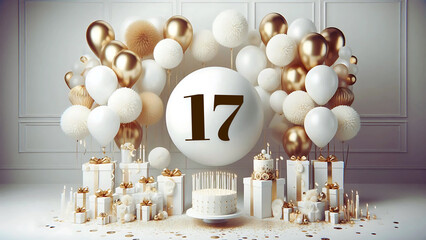 17 number design  Balloon birthday anniversary greeting  17th  ,seventeen