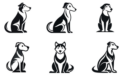 Black and White Dog Logo Designs – Minimalist Silhouettes of Various Dog Breeds