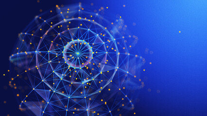 Abstract background 3D digital sphere quantum computing in cyber space. 3D algorithm blockchain grid global. Big data. Artificial intelligence design. © Anatoly Stojko
