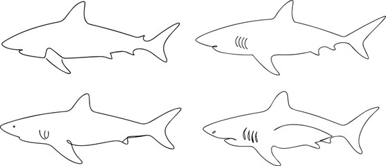 Set of Shark one line vector drawing for marine or design use