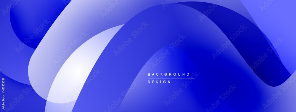 Poster Abstract blue background. Smooth flowing shapes create dynamic visual effect. Gradient shades offer depth, modern aesthetic.