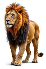 Obraz premium a majestic lion walking, in a side view isolated on a white background with a clipping path