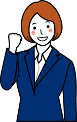 ガッツポーズをするスーツの女性