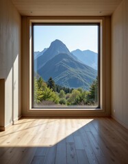 Fototapeta premium architecture empty room with window and mountain background with sunlight