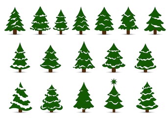 Obraz premium Snowy Christmas Trees: Festive Green & White Icons AI Generated
