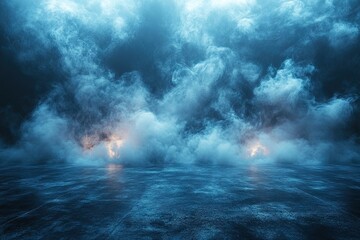 Fototapeta premium Dramatic nighttime scene with swirling smoke and light.