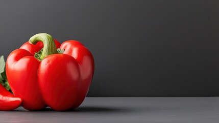 Vibrant Red and Green Peppers on a Smooth Gray Surface Highlighting Freshness