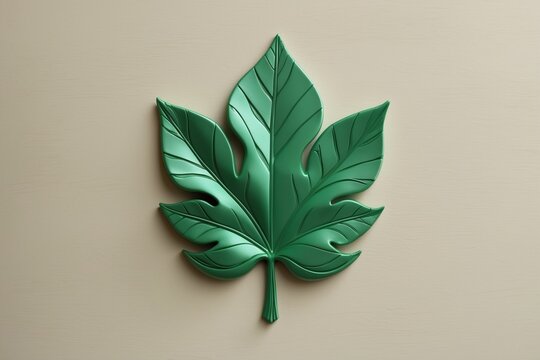Green leaf on a beige background perfect for ecofriendly, nature themed designs, organic products, sustainability concepts, and environmental campaigns.