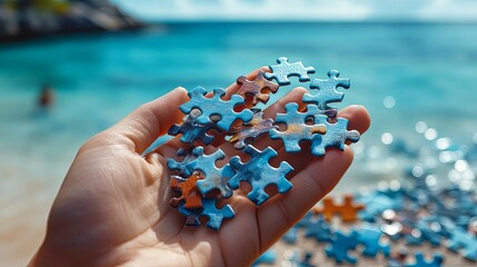Ocean Puzzle Pieces: A Serene Beachside Jigsaw