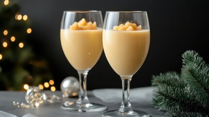 Elegant Celebration with Two Glasses of Champagne and Pine Cones Decor
