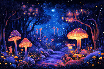 Whimsical Forest with Bioluminescent Creatures