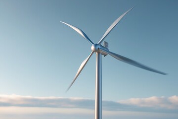 Fototapeta premium Wind turbine against blue sky, renewable energy concept, power generation, clean energy, sustainable development, environmental protection, alternative energy sources, green technology.