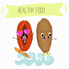 Mamey, mammea, mammee fruit. Natural vitamin antioxidant detox food collection. Vector hand drawn illistration.