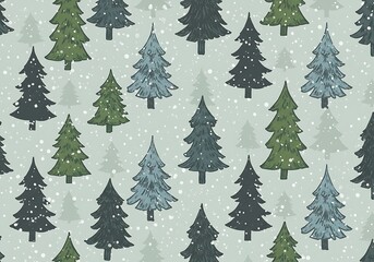 Obraz premium Winter Woodland: Hand-Drawn Christmas Tree Pattern AI Generated