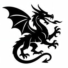Naklejka premium Majestic dragon silhouette with detailed features and stylized wings