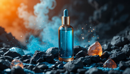 "Mystical Beauty Serum Bottle with Crystals and Volcanic Rocks"