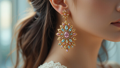 "Elegant Floral Earring with Gold and Vibrant Gemstones"