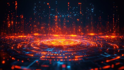 Abstract digital artwork with glowing circular patterns.