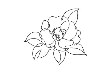 Continuous line art flower with leaves 