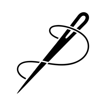 Vector illustration of sewing needle with thread icon for tailoring and stitching design