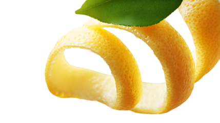 An Juicy lemon peel hanging down in an spiral twist